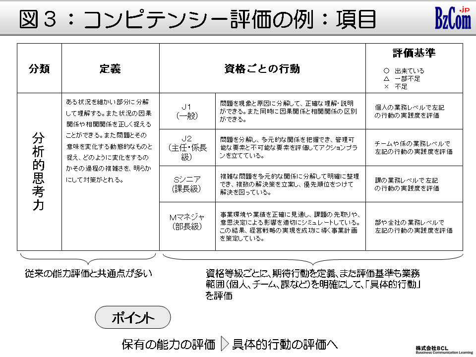 図3：コンピテンシー評価の例：項目